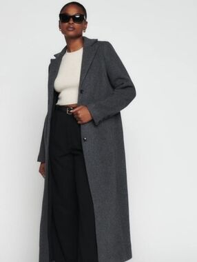 Reformation Wayne Long Gray Tailored Wool Coat Large